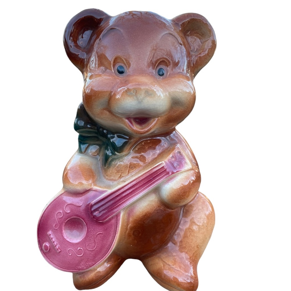 Royal Copley Vintage sitting Bear with Mandolin Planter